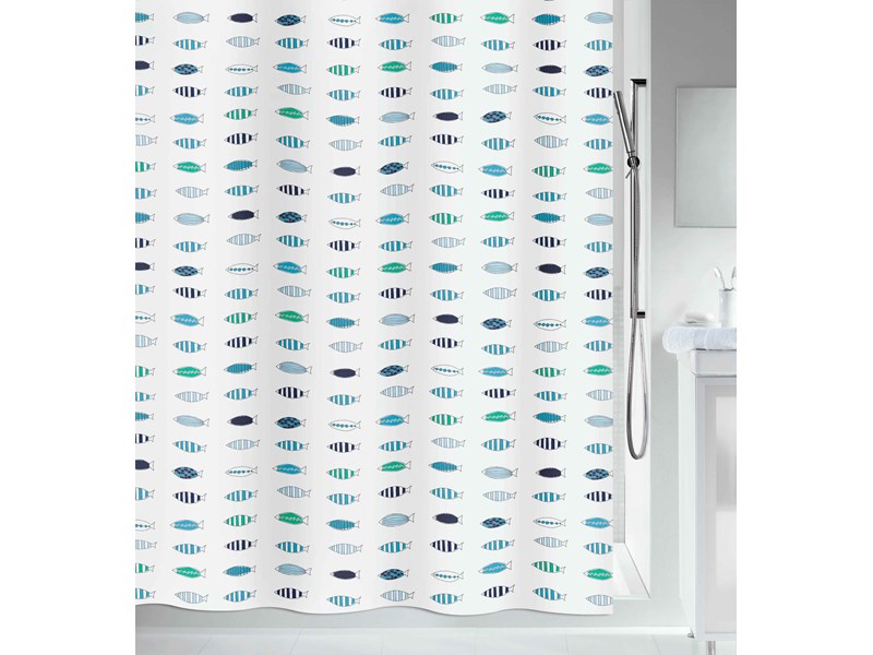 Spirella Duschvorhang Meterware Santorini, Blau, Textil, Spezialmass